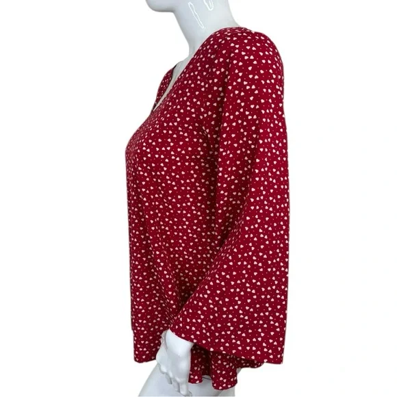 SHEIN Loose fit polkadot lipstick Red Bell Sleeve Blouse top Relaxed Boxy Fit L - Picture 7 of 15